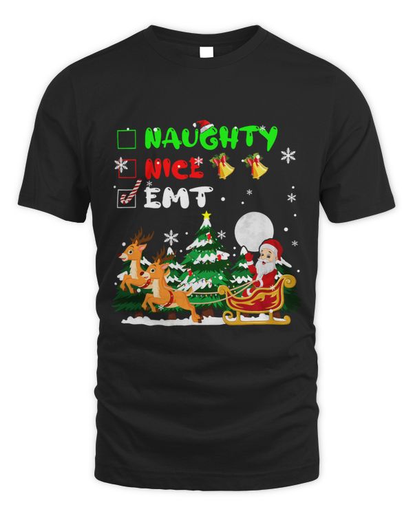 Naughty Nice EMT Christmas Funny Santa Sleigh Reindeer