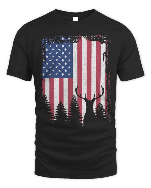 Whitetail Buck Deer Hunting American Hunting USA Flag