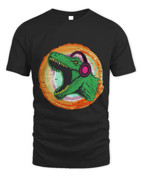 Funny TRex headphones bass music musical rock techno dino 1
