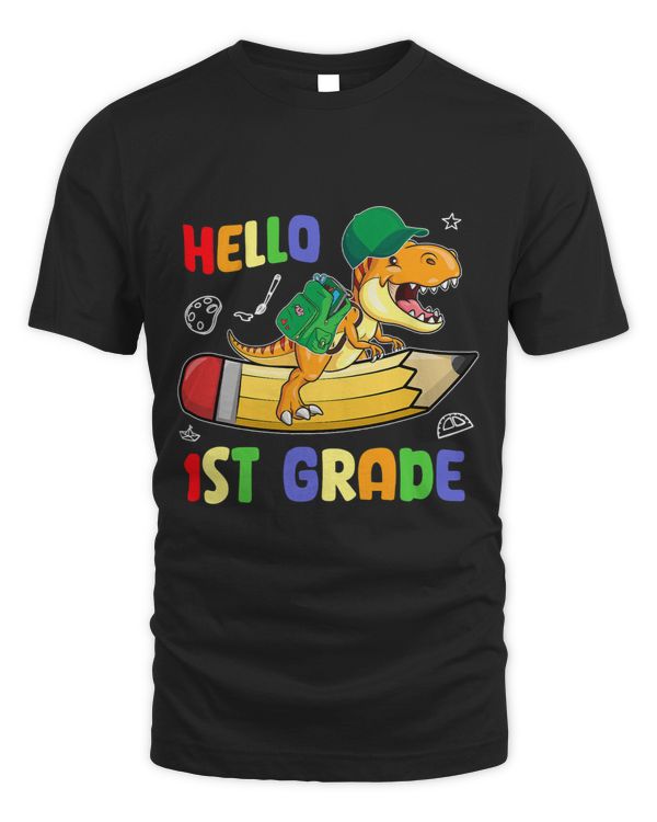 Hello 1st Grade First Day Back To School Dinosaur Boys