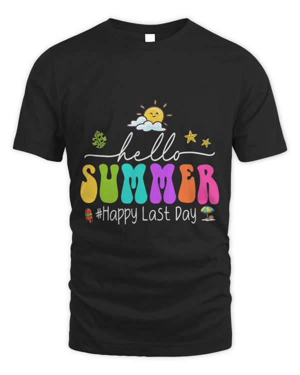 Happy Last Day Of School Teacher Student Hello Summer Groovy
