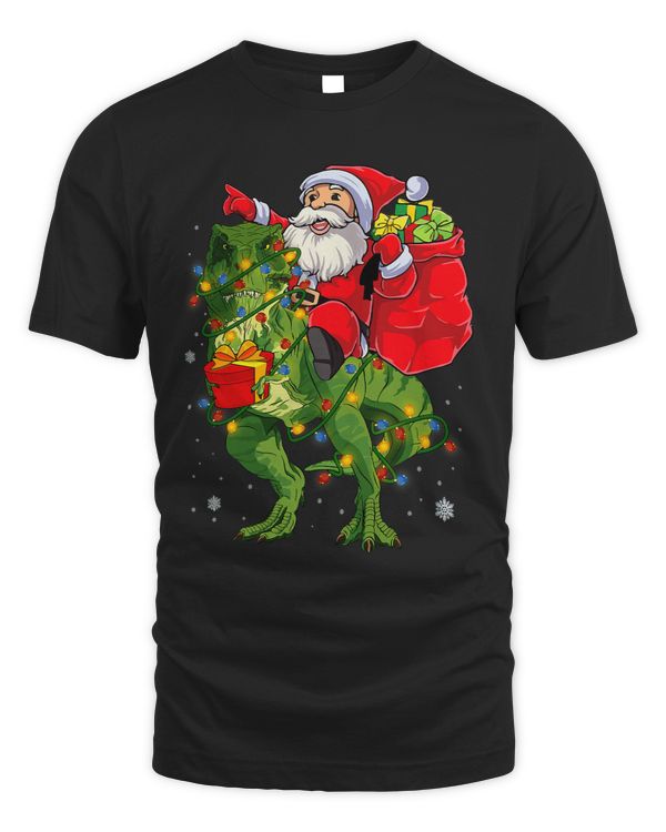 Santa Riding Dinosaur T Rex Christmas Boys Men Pajamas