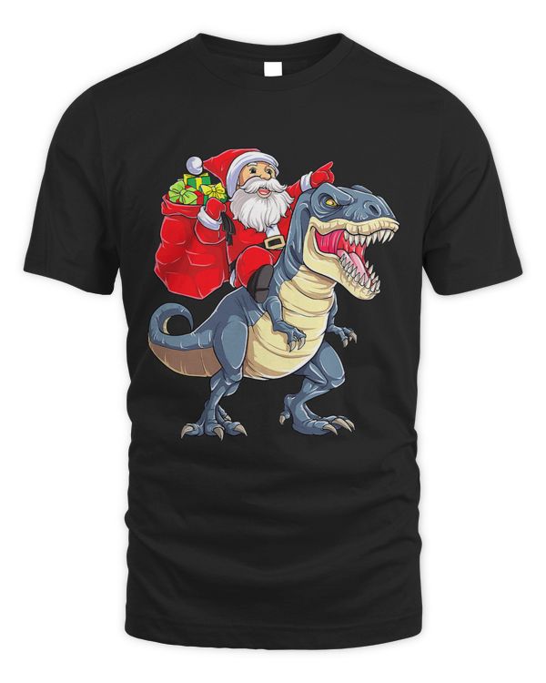 Santa Riding Dinosaur T Rex Christmas Boys Men Xmas Squad 8