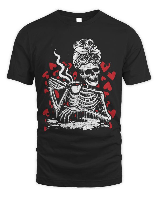 Skeleton Messy Bun Drink Coffee Valentines Day Bones Love 1