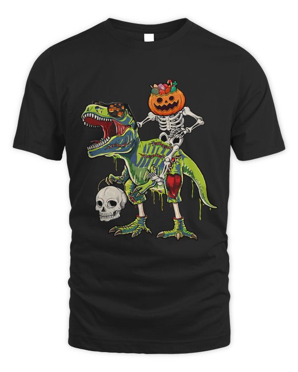Skeleton Riding Dinosaur T rex Halloween Funny Pumpkin