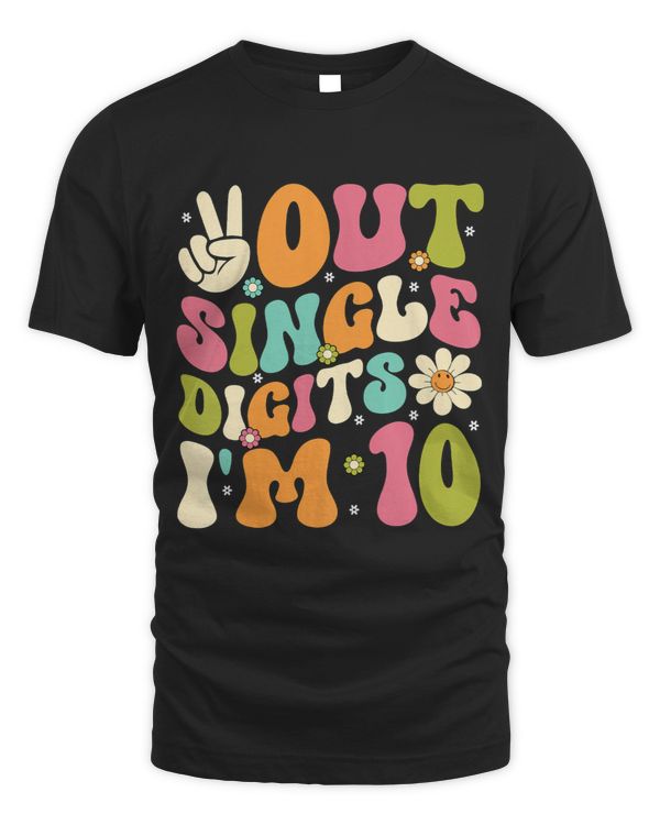 Kids Peace Out Single Digits Retro Groovy 10th Birthday Girl