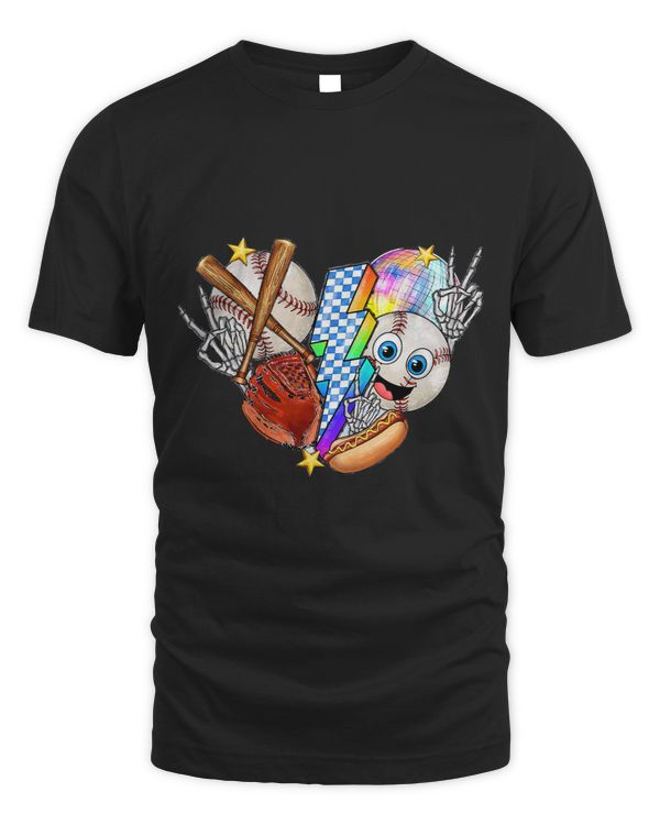 Smile Face Lightening Bolt Peace Hand Skeleton Cute Baseball 4