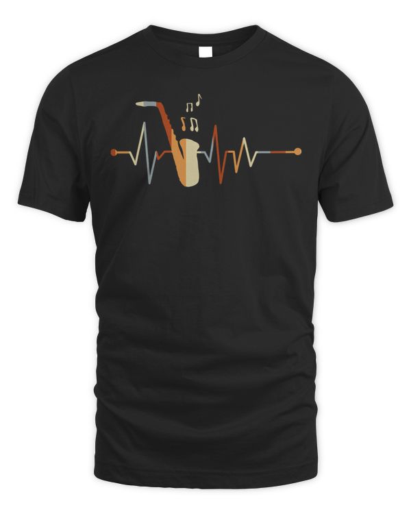Jazz Music Retro Heartbeat Saxophone Long Sleeve T-Shirt