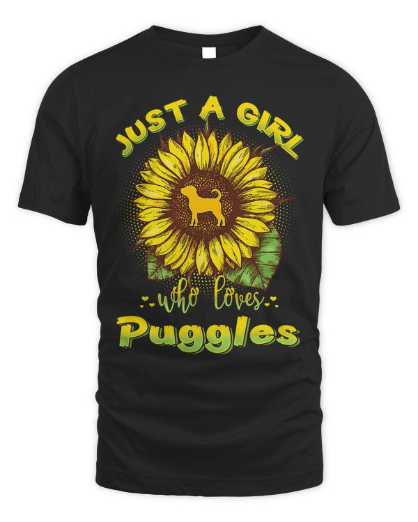 Just A Girl Who Loves Puggles Funny Dog Sunflower Puggle T-Shirt