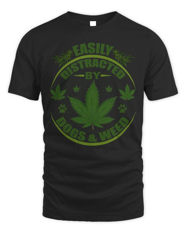 Easily Distracted By Dogs & Weed Funny Cannabis Novelty Long Sleeve T-Shirt