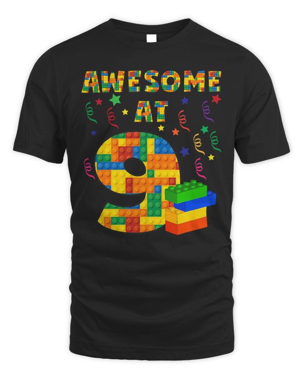 Birthday Shirt Boys Age 9 Nine Building Blocks Bricks Theme
