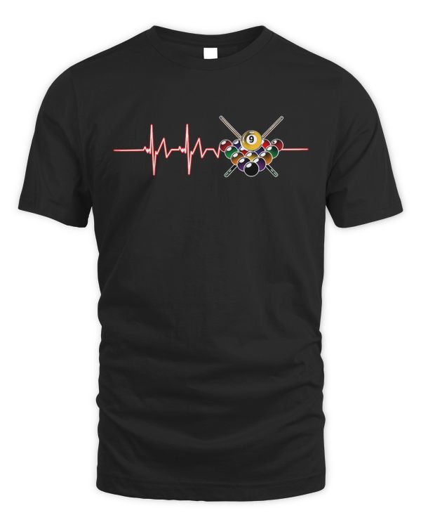Billiard 9 Ball Pool Player Billiards Cue Sports Heartbeat T-Shirt