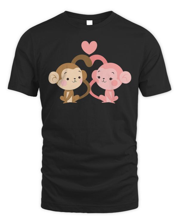 Cute Monkey Couple Valentine's Day T-Shirt for Girls Boys T-Shirt