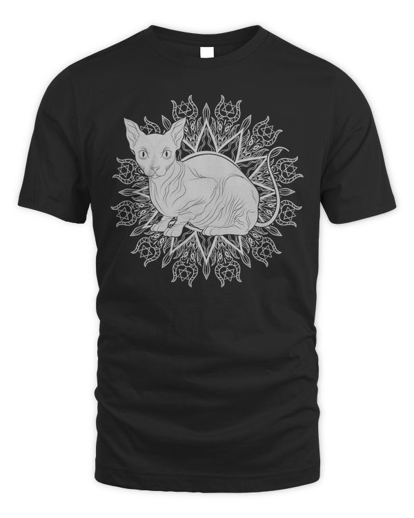Gothic Mysticism Occult Animal Mandala Sphynx Cat T-Shirt