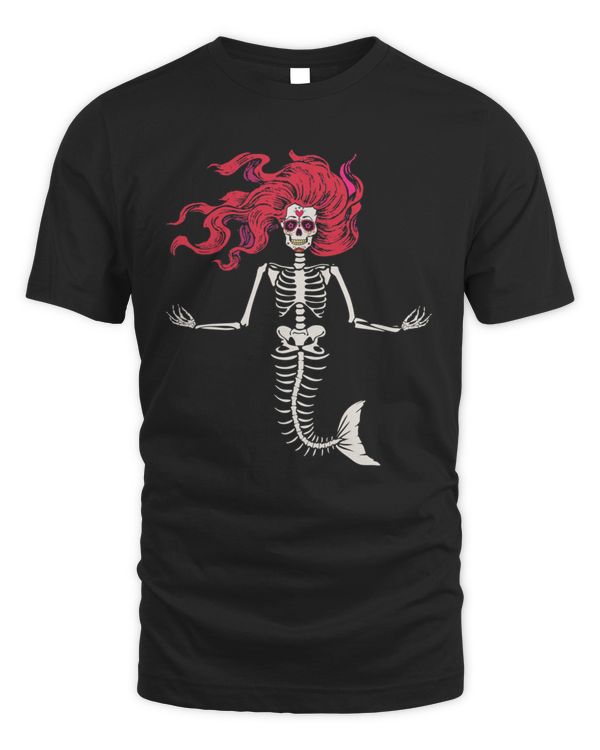 Sugar Skull Mermaid Skeleton Goth Halloween Costume T-Shirt