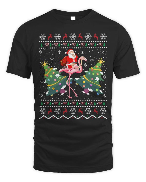 Flamingo Lover Xmas Ugly Santa Riding Christmas 417