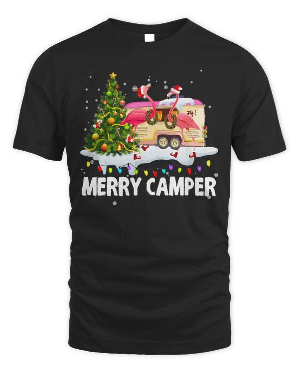 Flamingo Merry Camper Funny Camping Flamingo Christmas Tree Pajamas 493