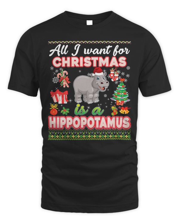 Hippopotamus All I Want For Christmas Is A Hippopotamus Ugly Sweater Farm 43 Hippo