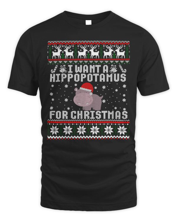 Hippopotamus I Want A Hippopotamus For Christmas Hippo Ugly Sweater 33 Hippo