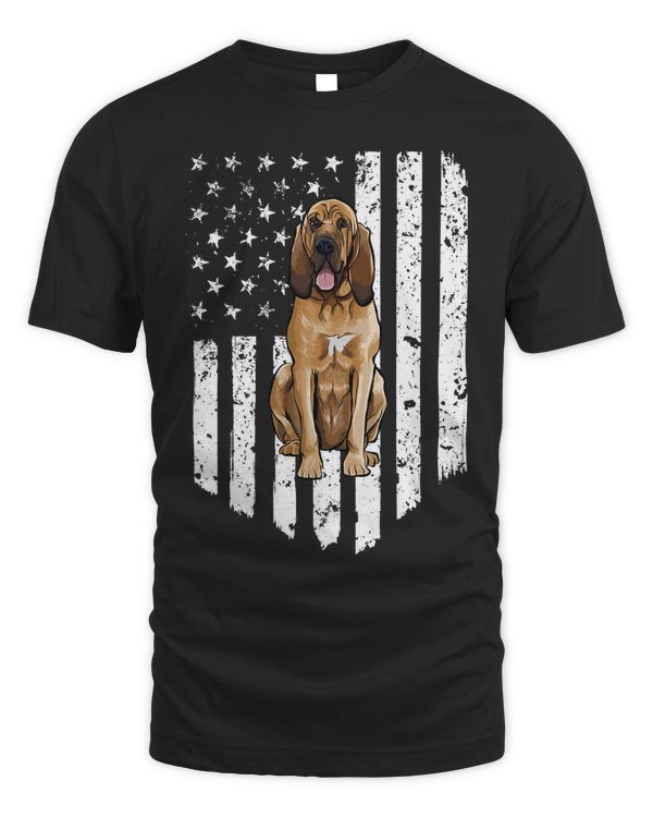 Black White American Flag Bloodhound 4th Of July USA T-Shirt