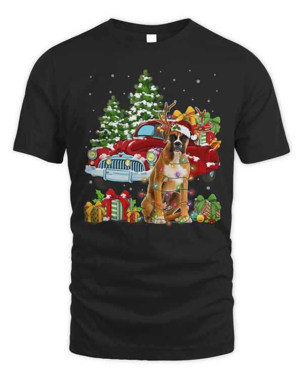 Boxer Christmas Funny Pajama Boxer Dog And Red Trucks Xmas 201