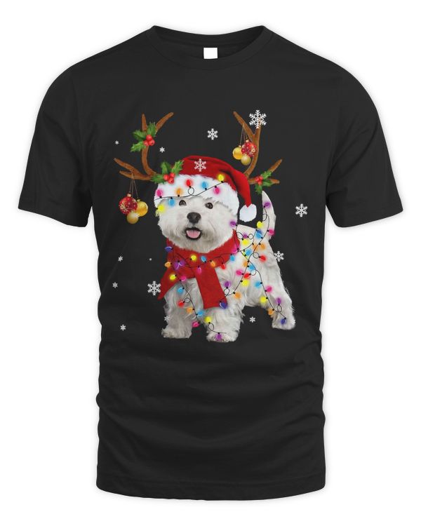 Funny Westie Christmas Tee Reindeer Christmas Lights Pajama Long Sleeve T-Shirt