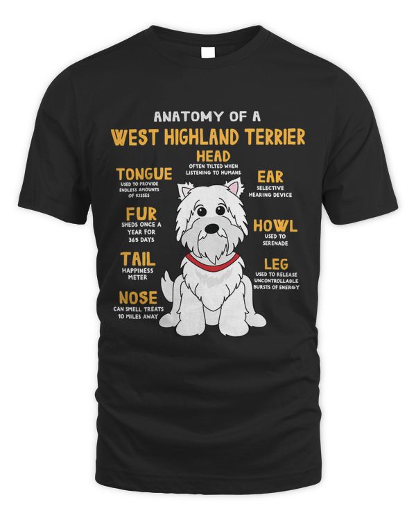 Westie Highland Terrier Anatomy Funny Dog Mom Dad Gift T-Shirt