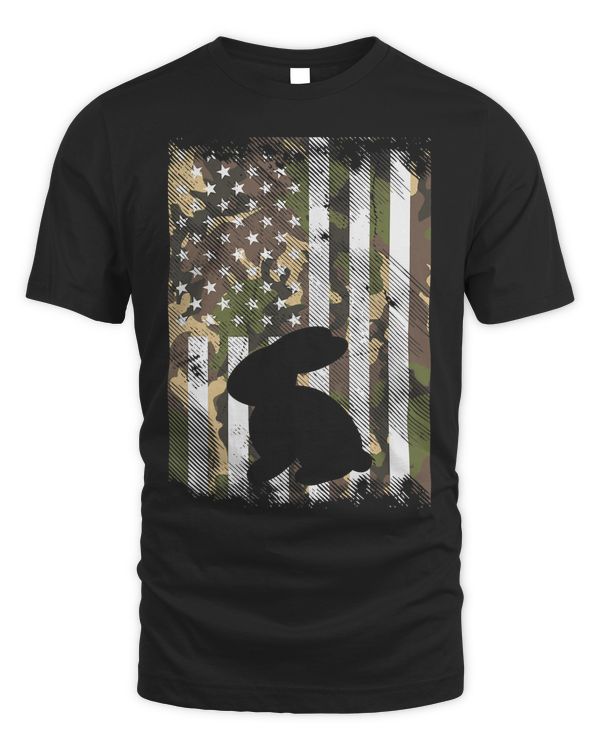 Camo American Flag Easter Bunny Rabbit Vintage Patriotic T-Shirt