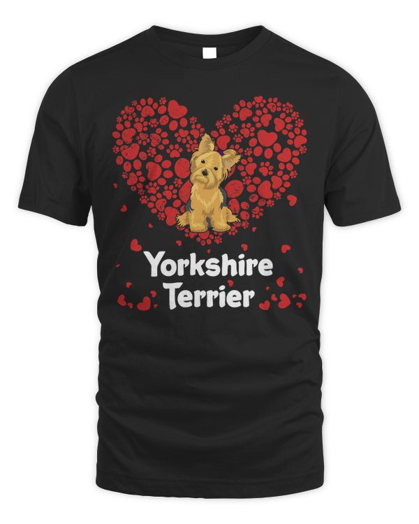 Cute Yorkshire Terrier Heart Love Paws Gift Dog Lovers T-Shirt