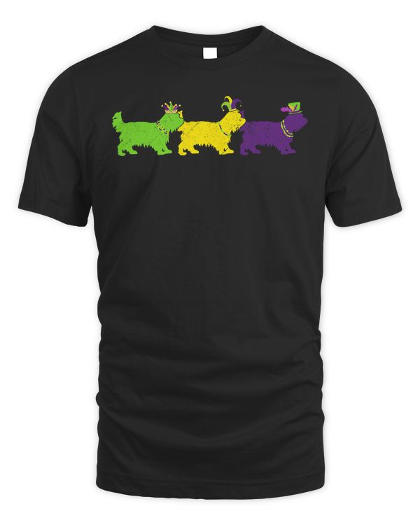Funny Mardi Gras Yorkshire Terrier Bead Gift Dog Dad Dog Mom T-Shirt