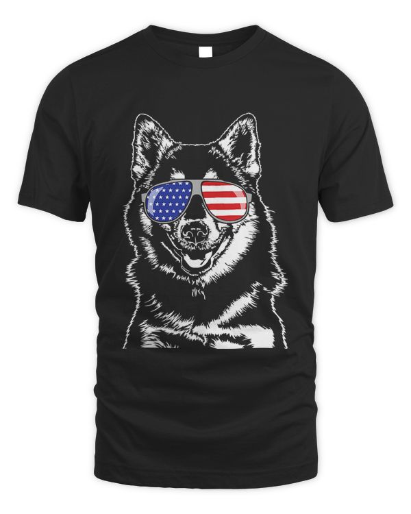 Funny Proud Pomsky American Flag sunglasses gift dog T-Shirt