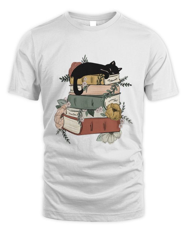 Cute Book Cat Floral Shirt