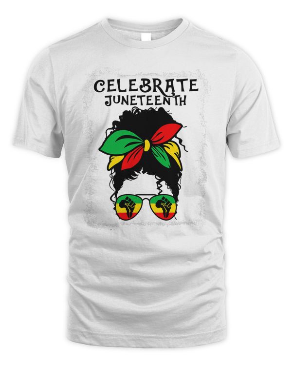 Black Women Messy Bun Juneteenth Celebrate Indepedence Day