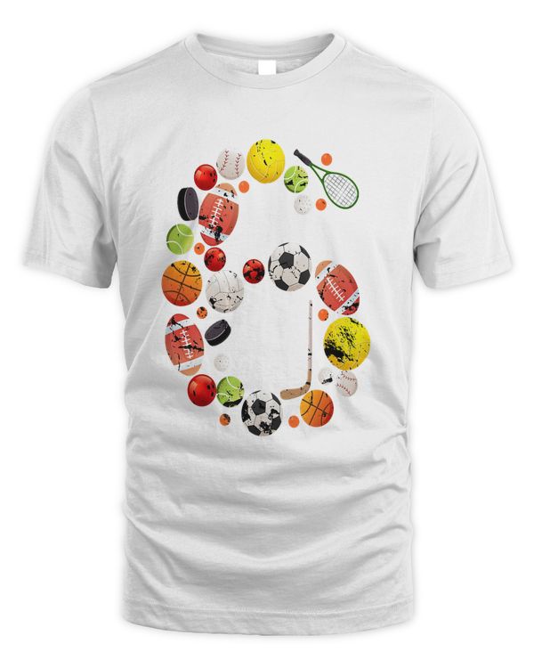 6th Birthday Boy Shirt Baseball Football 6 years old T-Shirt