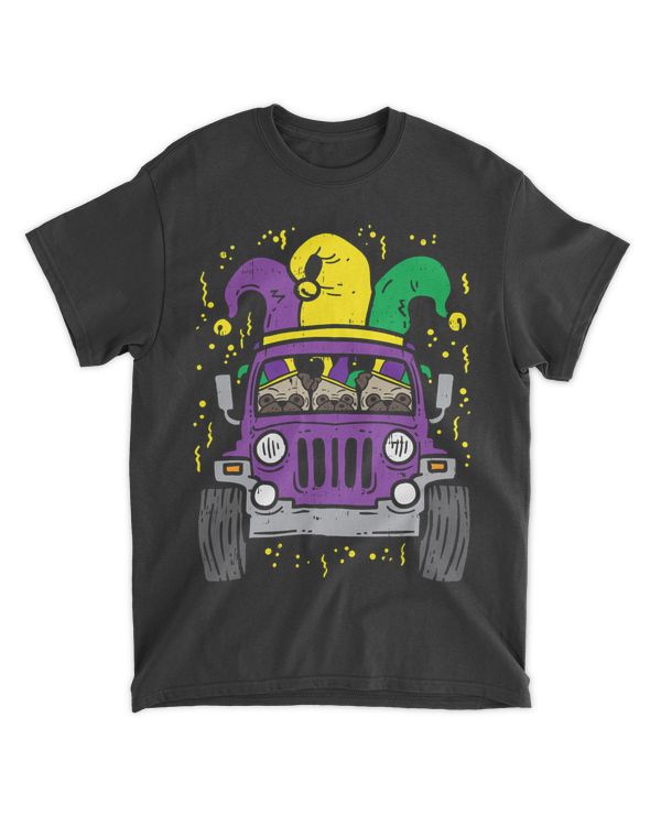 Mardi Gras Monster Truck Jester Pug Carnival Dog Owner Boys T-Shirt