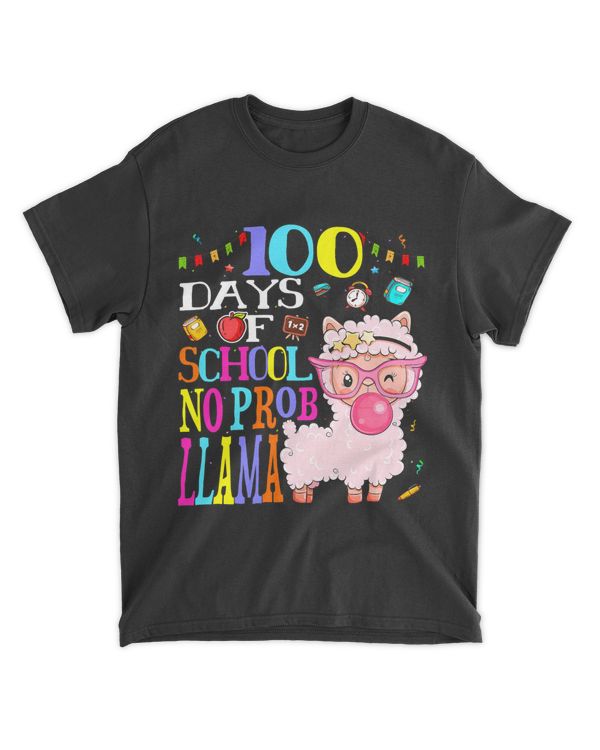 100 Days of School Shirt No Probllama Llama 100th