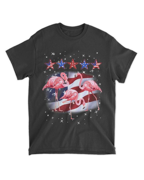 American Flag Flamingo 4th July Independence Stars