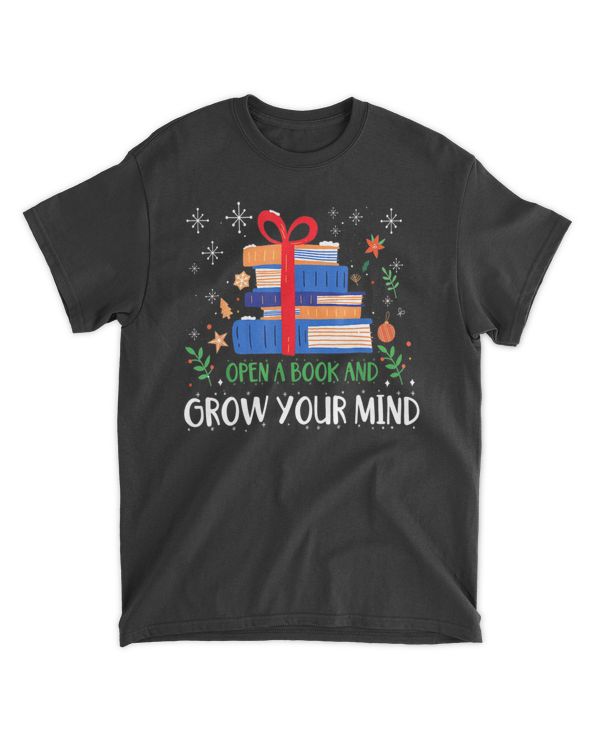 Open a Book Grow Your Mind - Cute Christmas Bookworm Pajamas