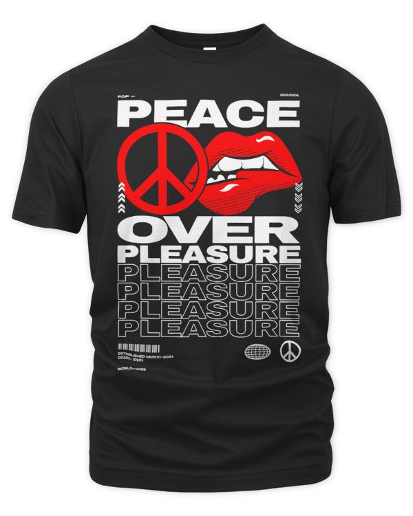 Peace Sign Love Over Pleasure Red Lips Premium Design