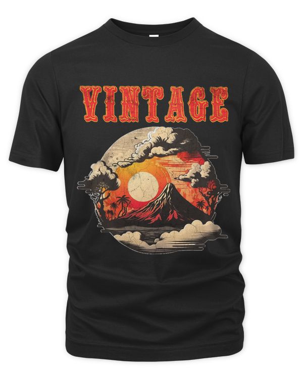 Japanese art Vintage Vulcano eruption Retro Sunset Ukiyoe