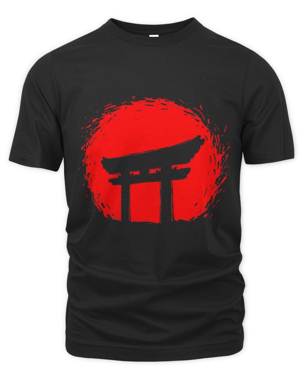 Japanese vintage Asian red sun and samurais retro gate