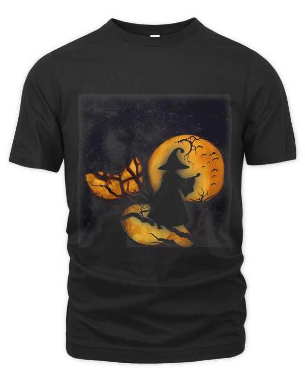 Halloween Witch Is Illuminated By A Full Moon Shadows Cast