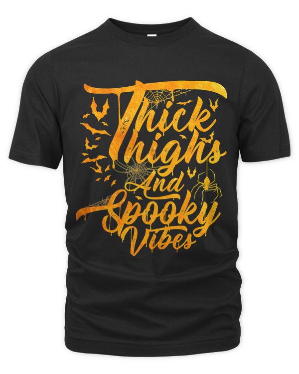 Thick Thighs & Spooky Vibes Shirt Halloween Messy Bun 315