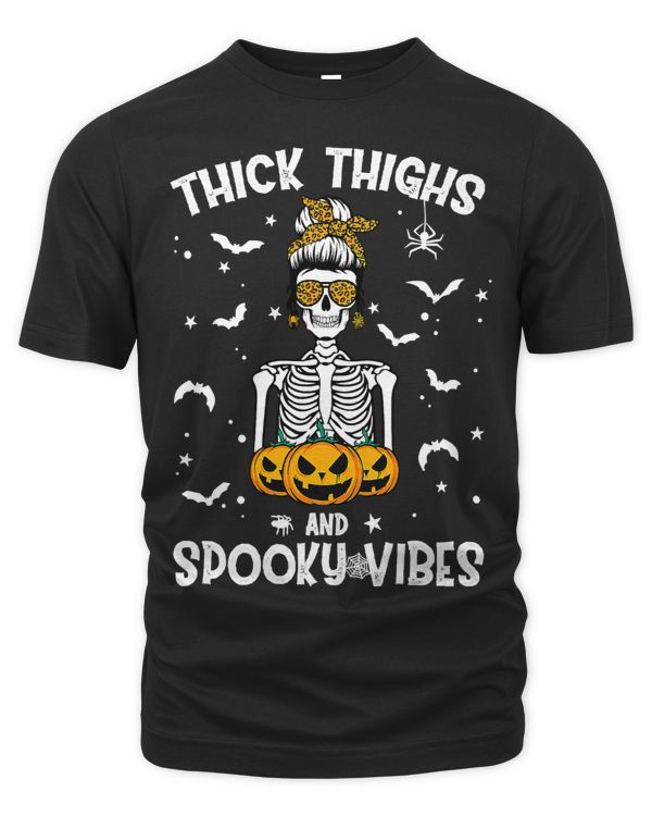 Thick Thighs And Spooky Vibes Messy Bun Women Halloween 306