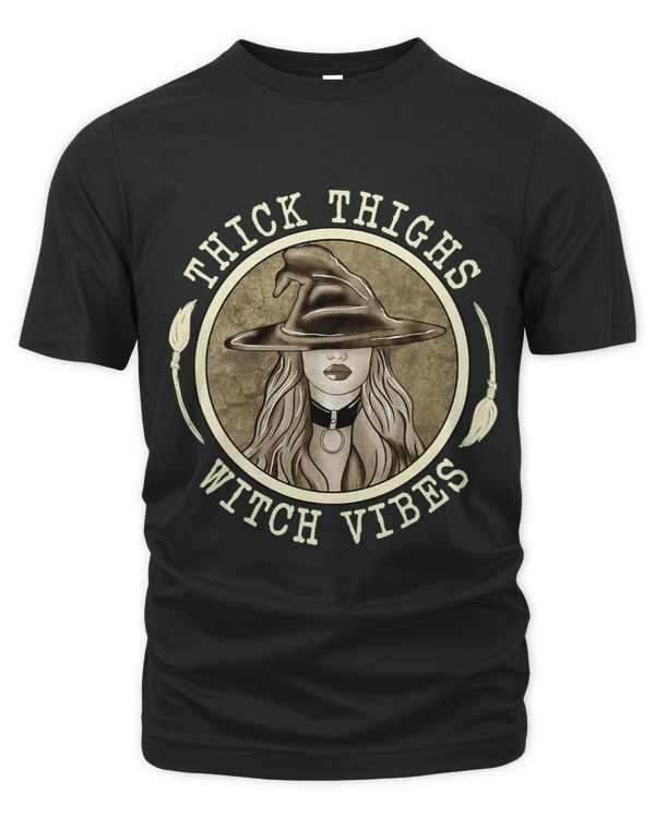 Thick Thighs And Witch Vibes Halloween Costume Witchy Tee 245