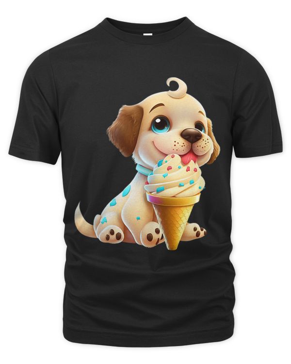 Silly Cute Little Puppy Eating Pets Sundae For Animal Lovers