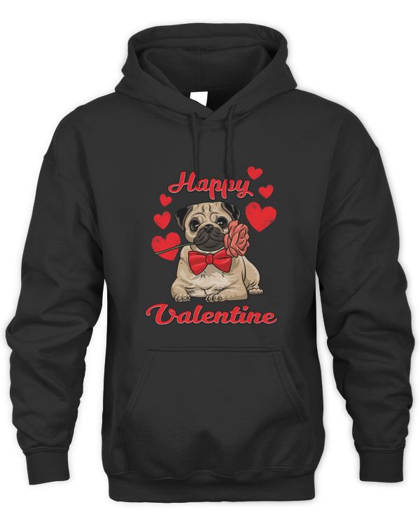 Happy Valentine dog with rose and hearts