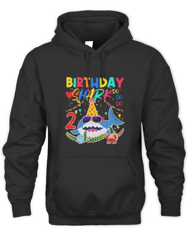 Funny 2nd Birthday Family Shark Kids Two Years Old Bday
