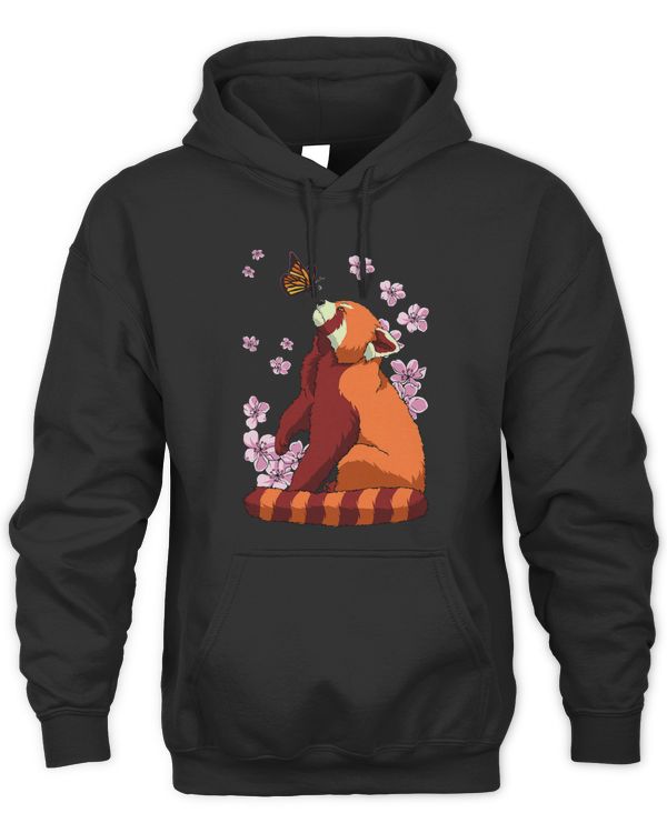 Red Panda With Butterfly Japanese Sakura Cherry Blossom