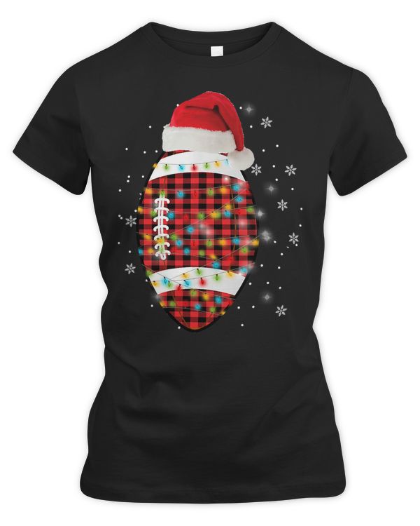 Football Ball Santa Hat Plaid Matching Pajama